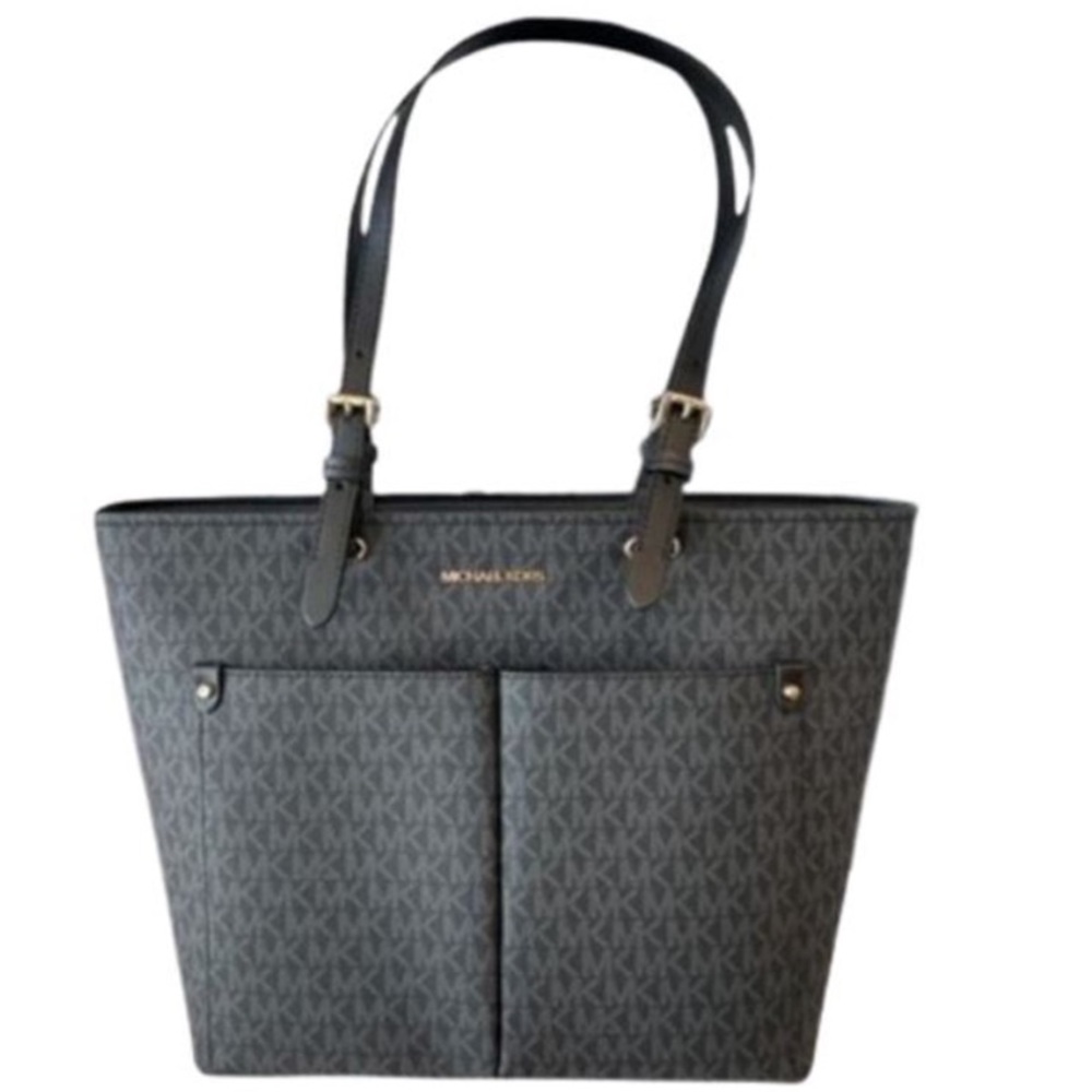 Michael Kors Black Jet Set Medium Travel Vegan Leather Tote Bag NWT